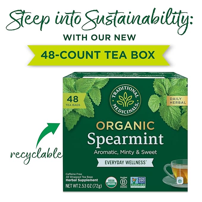 Traditional Medicinals Tea, Organic Spearmint, Supports Everyday Wellness, Healthy & Refreshing - 48 Tea Bags