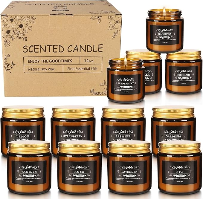 12 Pcs Scented Candles with Added Natural Essential Oils, 3.05oz, Suitable for Various Festivals, Parties, Yoga, and Home Scene