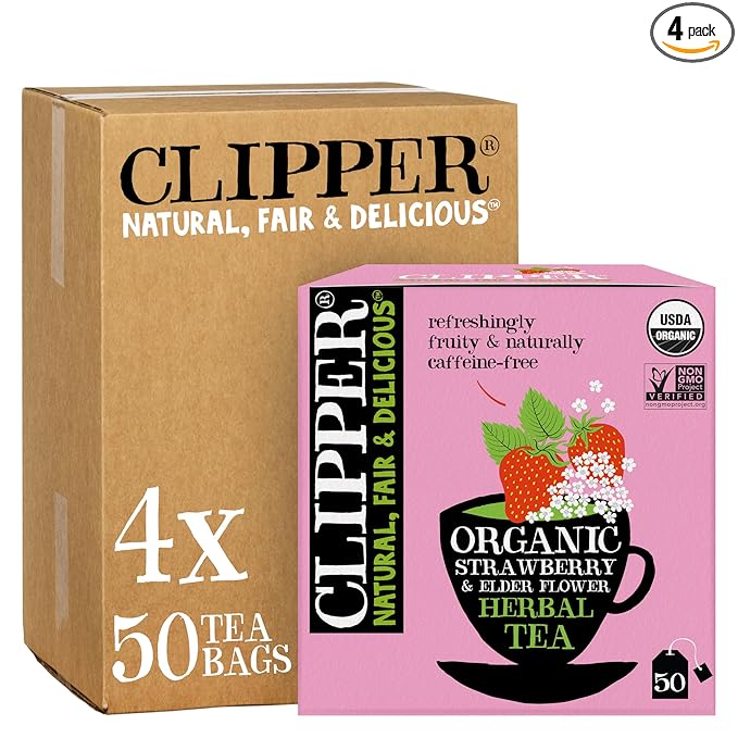 Clipper Tea Strawberry & Elderflower Herbal Tea – Caffeine Free, USDA Organic, Great Hot or Iced – Refreshingly Fruity, Natural, Fair & Delicious – 200 Tea Bags