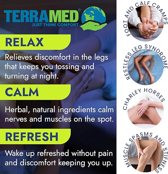 Terramed Just Think Comfort Fast Acting Leg Cramp Relief Aerosol Spray | Pain Relief for Muscle Spasms, Soreness, & Foot and Calf Cramps | Homeopathic Medicine for Restless Legs Syndrome Relief