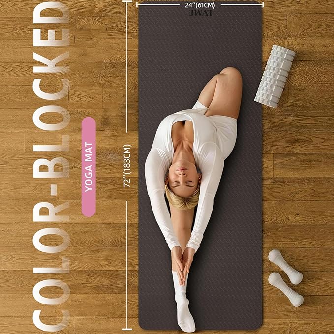 Yoga Mat Non Slip, Anti-Tear 1/4 Thick TPE Yoga Mats for Women and Men, 72"x24" Exercise & Fitness Mat with Carrying Strap, Workout Mats for Yoga, Pilates and Floor Exercise