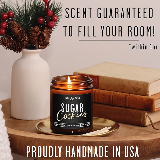 Sugar Cookie Candle, Cookie Candle – ‘Sugar Cookies’ Soy Candles, w/Sugar, Butter & Vanilla - Infused with Essential Oils I Christmas Candles I 9oz, 50 Hour Burn, Handmade in USA
