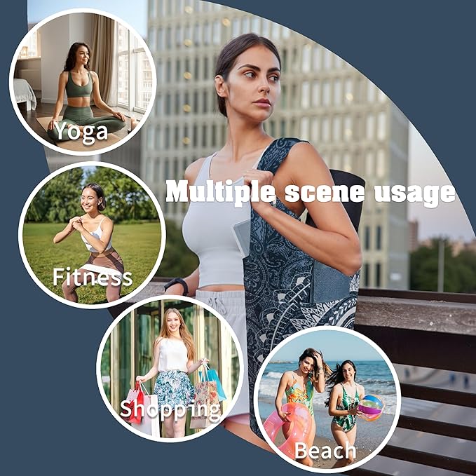 saniwu Yoga Mat Bag Carrier for Women with Side Large Pocket Durable Linen Workout Gym Travel Storage Pilates Mats