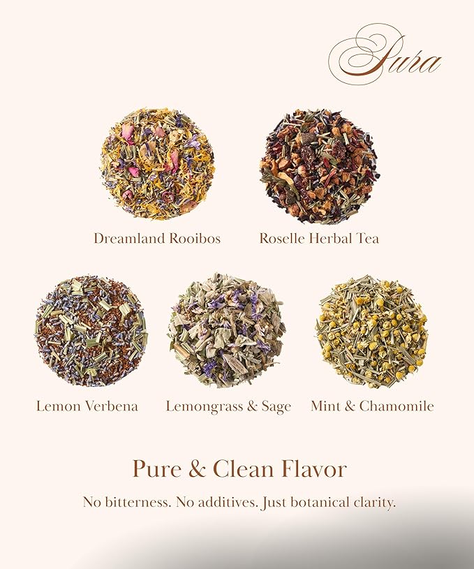 Decaf Herbal Tea Sampler – EZR Leaf 22ct Caffeine-Free Pyramid Bags, Assorted Fruit & Floral Blends with Lemon Verbena, Chamomile Mint, Dreamland, Roselle – Variety Tea Assotment Set for Tea Lovers
