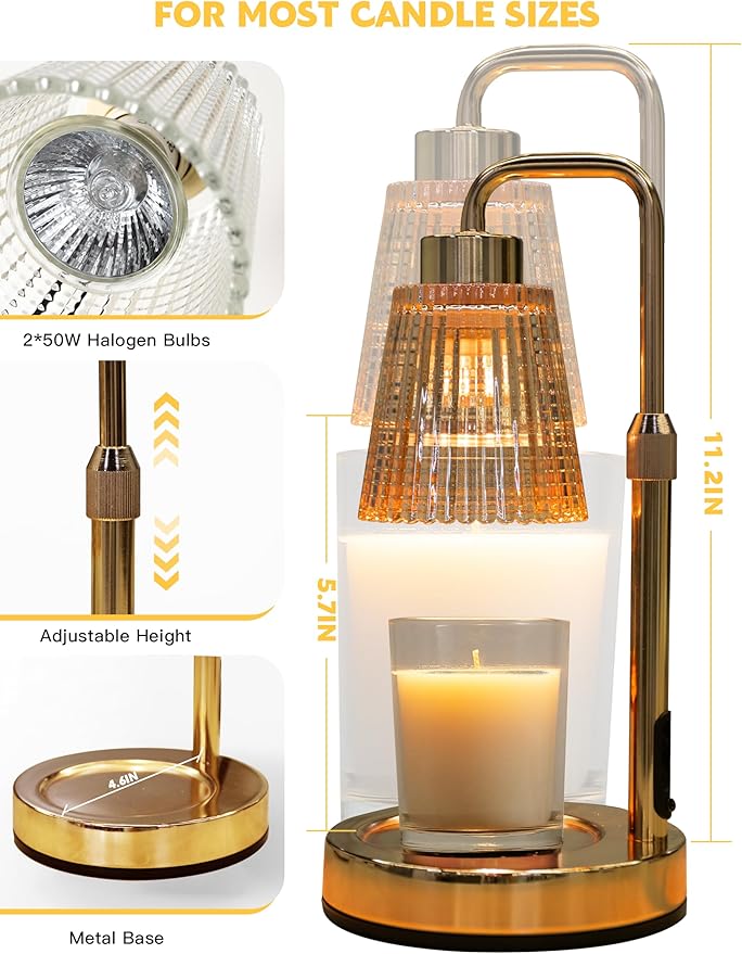 Candle Warmer Lamp with Timer Dimmable, Birthday Gifts for Women Mom, House Warming Gifts New Home Decor, Wax Melt Warmer for Jar Candles with 2 Bulbs