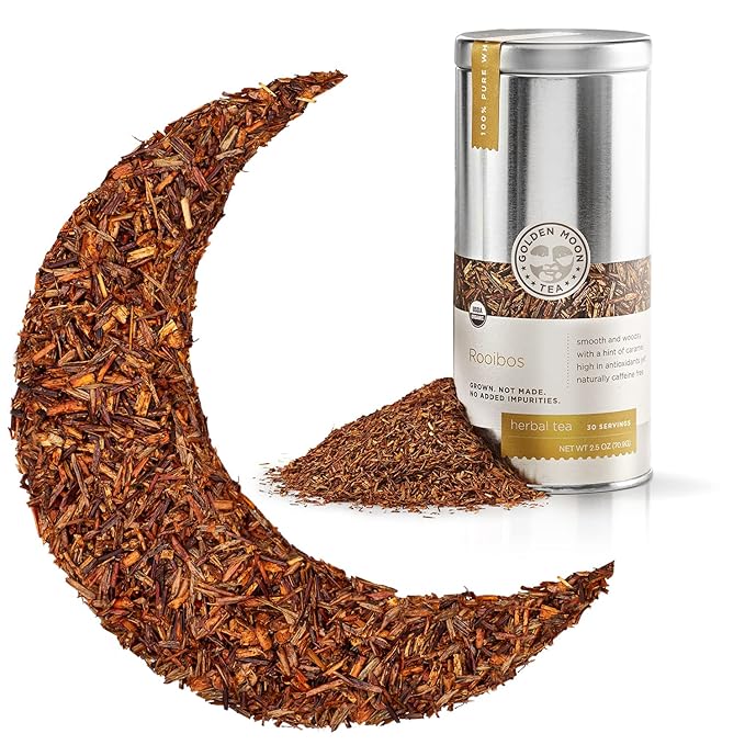 Golden Moon Tea Rooibos Tea - Organic Herbal Tea - Caffeine-Free - Loose, Non-GMO - Travel Tin (30 Servings)