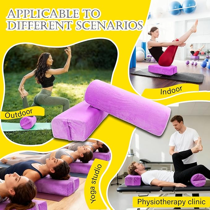 JZHLLA 2 PCS Yoga Bolster Pillow for Restorative Yoga, High Density Foam Meditation Bolster with Washable Velvet Cover and Carry Handle Meditation Pillow Set with Round and Rectangular