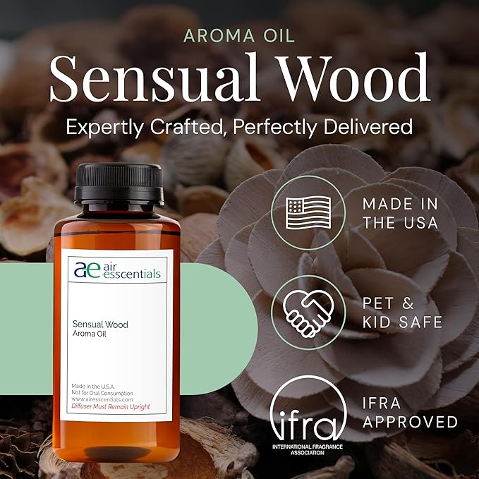 Sensual Wood Aroma Oil, Essential Oils Blend for Diffusers & Scent Machines, Luxurious Sandalwood & Jasmine, Aromatherapy, Cold Air Diffuser Compatible, 300 mL