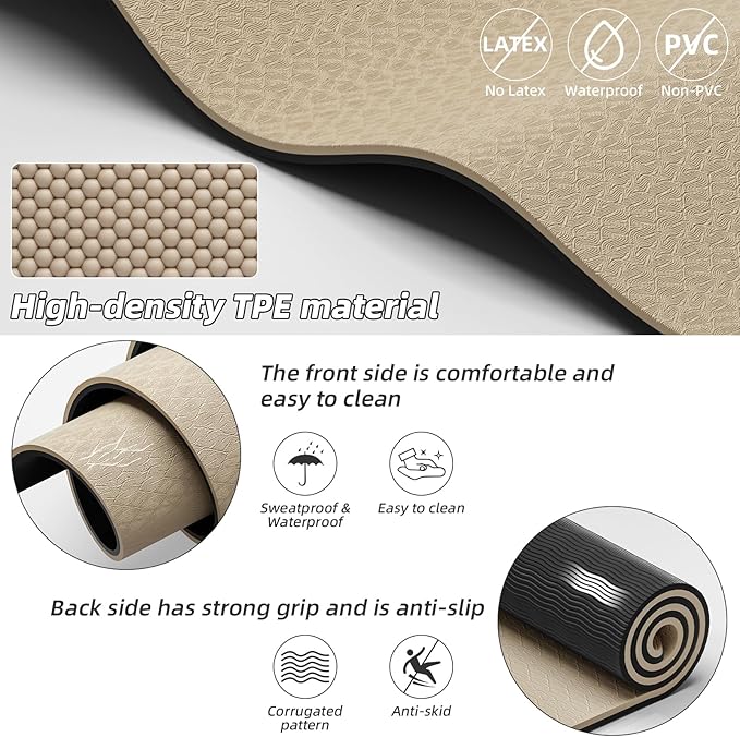 WUWAN Large Yoga Mat 76"x 40"x10mm (2/5 inch) – Extra Thick & Wide, TPE Fitness Mat, Printed Non-Slip Exercise Mat with Carrying Strap for Men & Women, Pilates, Stretching, Fitness & Workout
