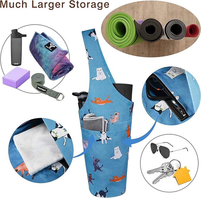 Fashion Printed Yoga Mat Bag with Large Side Pocket & Zipper Pocket Long Tote Yoga Bag Fit Most Size Mats - Holds More Yoga Accessories