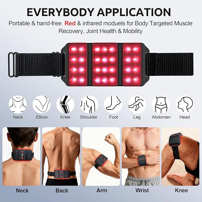 Red Light Therapy Belt, LED 660nm & 850nm Near Infrared Light for Muscle Recovery, Pain Relief, Wearable Wrap –Inflammation, Joint Health & Mobility - Portable & Hands-Free