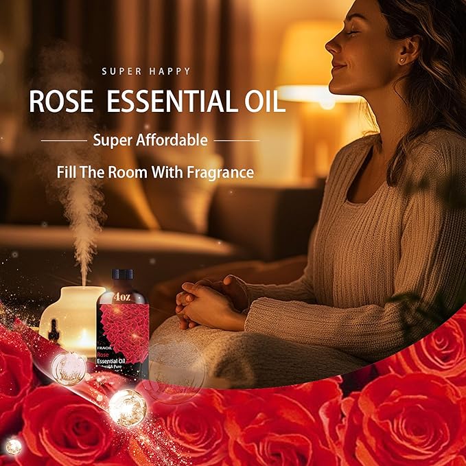 Rose Essential Oil, Rose Oil 4 Fl Oz 120ML for Diffuser Humidifier Yoga Cleaning DIY Candle Soap Making Valentine's Day Gift Essential Oils