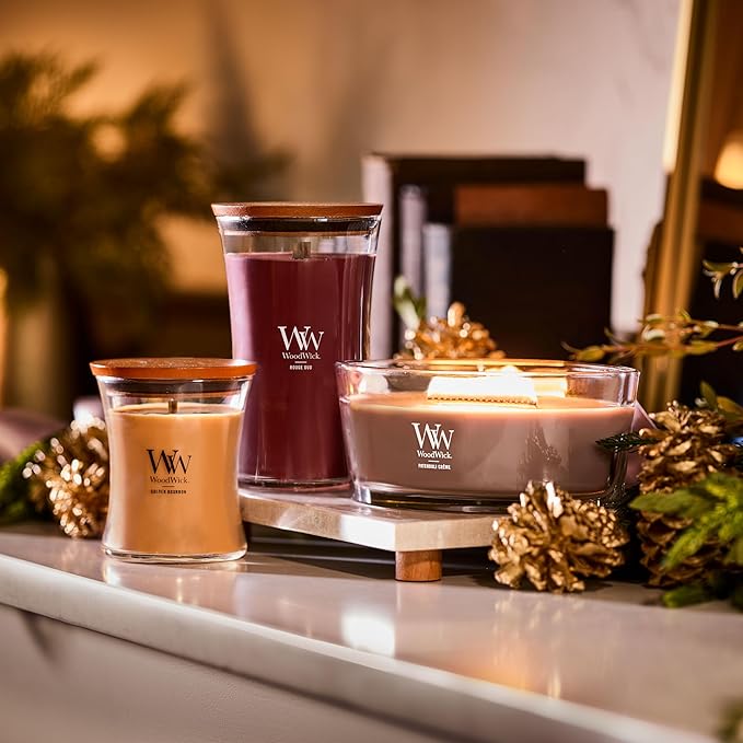 WoodWick Patchouli Crème Gifts for Women and Men, 21.5 oz Large Hourglass Candle with Crackling Wick