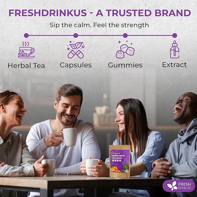 FreshDrinkUS, Fresh Move Tea – 40 Tea Bags - Herbal Tea Blend with Senna Leaves, Cinnamon, Orange Peel, Ginger & More – Caffeine-Free, Natural Ingredients – Smooth Flavor for Everyday Enjoyment