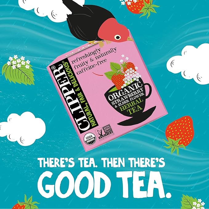 Clipper Tea Strawberry & Elderflower Herbal Tea – Caffeine Free, USDA Organic, Great Hot or Iced – Refreshingly Fruity, Natural, Fair & Delicious – 200 Tea Bags