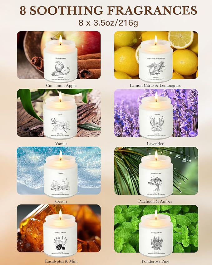 Holiday Winter Candles Gift Set,8 Pack Long Lasting Soy Candles for Home,Natural Aromatherapy Candles with Relaxing Scents,Perfect Spa Gifts for Women
