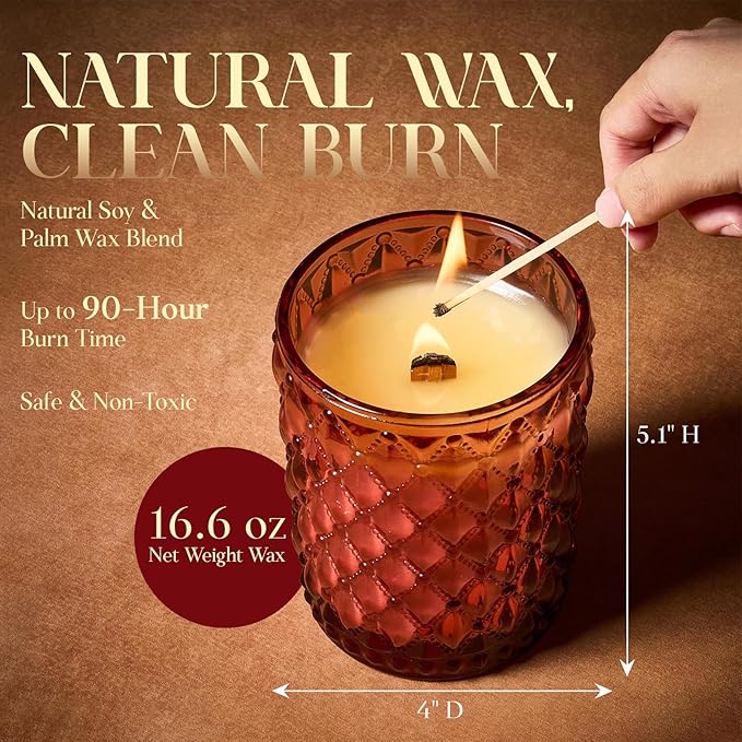 M&SENSE Dark Rose & Amber Scented Candle | 16.6oz, 100-Hour Burn | Natural Non-Toxic Soy Wax | Long-Lasting for Mood Healing and Gifting | for Bathroom, Kitchen, Office