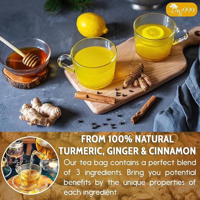 TOG999, 200 Turmeric, Ginger, Cinnamon Tea Bags, 100% Natural, Hand-made Blend of Turmeric, Ginger, and Cinnamon. Eco-conscious Tea Bags. No Sugar, No Caffeine, No Gluten, Vegan.