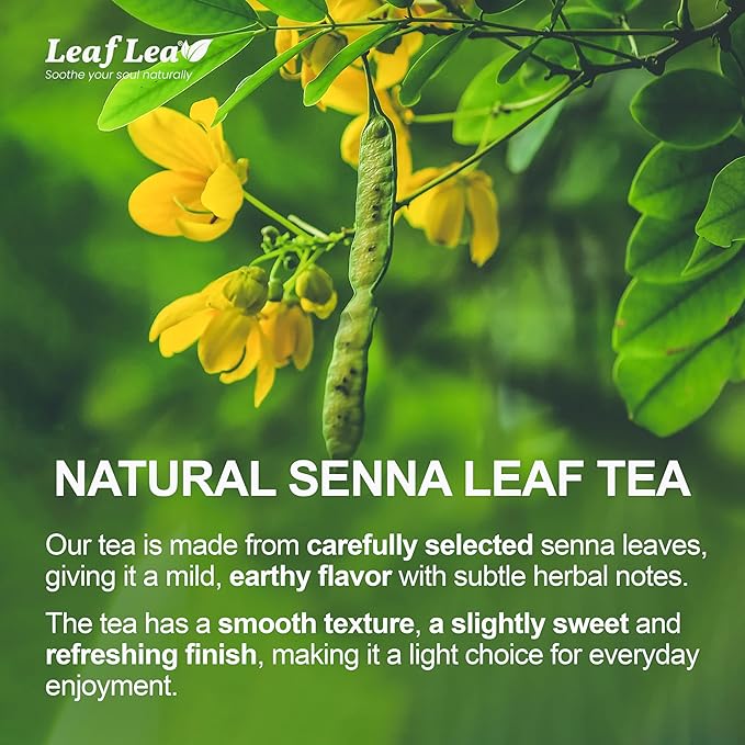 LeafLea 80 Senna Leaf Tea Bags – Natural Herbal Laxative Tea, Supports Gentle Constipation Relief & Healthy Digestion, Caffeine-Free, Sugar-Free, No Gluten, Non-GMO, Vegan, Individually Wrapped