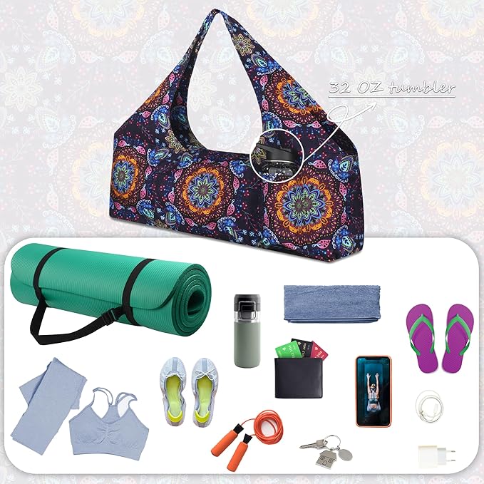 jswuffx Large Yoga Mat Bag Yoga Bags and Carriers Fits All You Stuff Yoga Tote Bag with Yoga Mat Strap, Elastic Pockets and Zipper Pockets