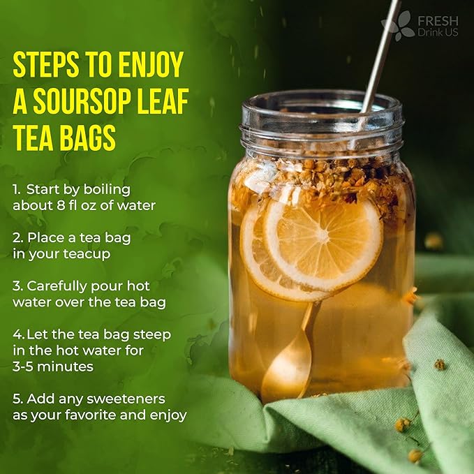 40 Premium Soursop Graviola Leaf Tea Bags, 100% Natural and Pure from Soursop Leaves, Handmade, Made With Natural Materials-Corn Fiber Tea Bag, Sugar/Caffeine/Gluten Free, Hoja Guanabana Tea