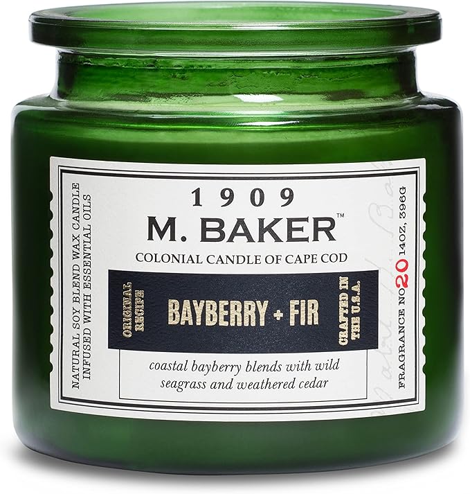 Colonial Candle Bayberry Fir Scented Jar Candle | 2-Wick Natural Soy Blend Wax Candle for Home | Relaxing Aromatherapy Candle Infused with Essential Oils | M. Baker Apothecary Glass Jar Candle
