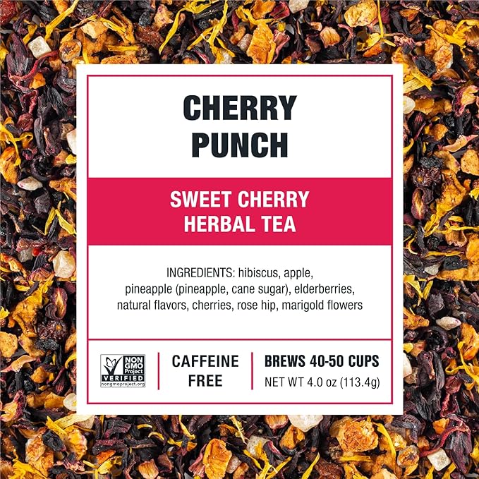 Tiesta Tea - Cherry Punch, Loose Leaf, Sweet Cherry Herbal Drink, Premium Blend, Non-Caffeinated Fruit Tea, Makes Hot or Iced & Up to 50 Cups, 4oz Refillable Tin