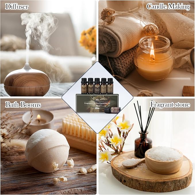 6 Pack 10ML Christmas Tea Essential Oil Diffuser for Home Care and Candle Making Atmosphere Fragrance of Essential Oil Gifts Set for Christmas Birthday Holiday Present
