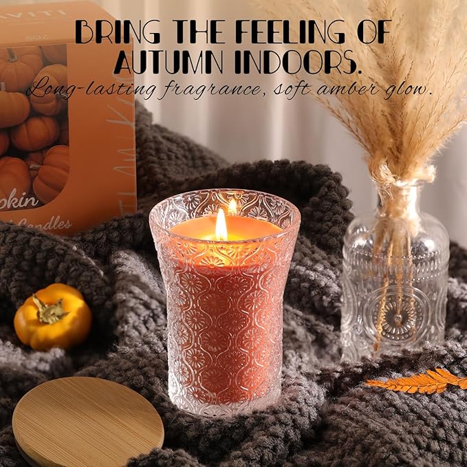 Pumpkin Spice Scented Candle, Galentines Valentines Mother's Day Soy Jar Candles Gift for Men Women,8 OZ Aromatherapy Orange Candles for Home Decor