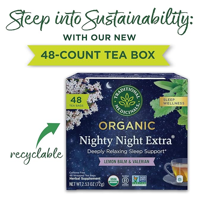 Traditional Medicinals Organic Nighty Night Extra Tea With Valerian Root for Relaxation, 48 Tea Bags