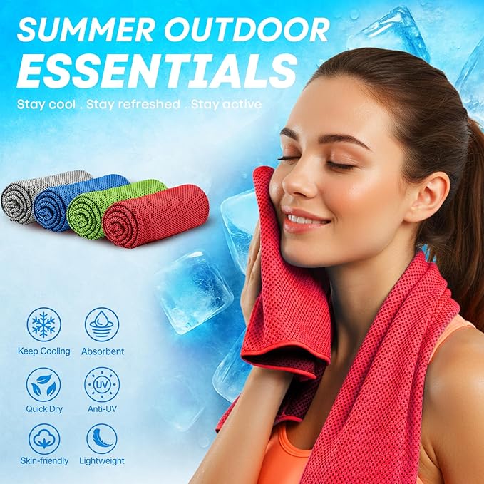 UZIPIN 4 Pack Cooling Towels (40"x 12"), Soft Breathable Gym Towels, Outdoors Ice Towel for Neck and Face, Camp Essentials Microfiber Sweat Towels for Gym, Run, Yoga, Workout, Travel, Climb