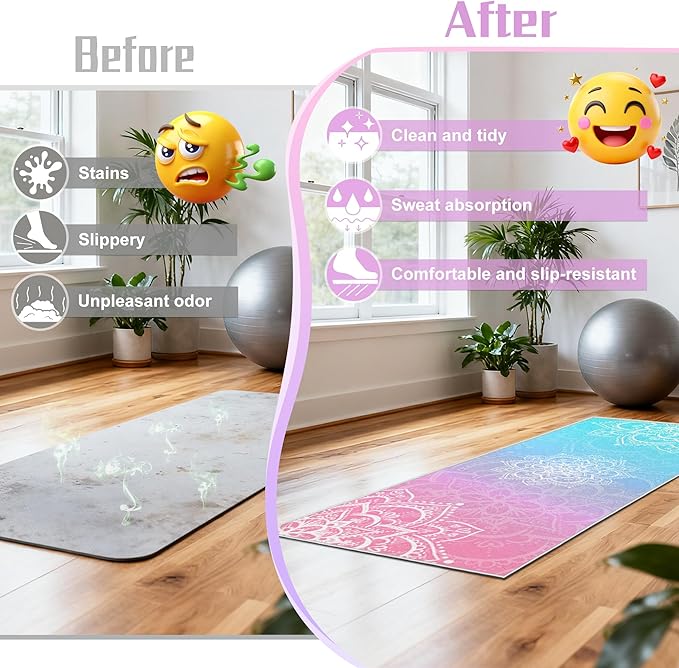 alissgorat Yoga Towel,Absorbent Yoga Mat Towel for Hot Yoga Non Slip,Stylish Prints,Ideal for Workouts,Hot Yoga,Bikram,Pilates Equipment,72 x 27 in,Gradient Mandala
