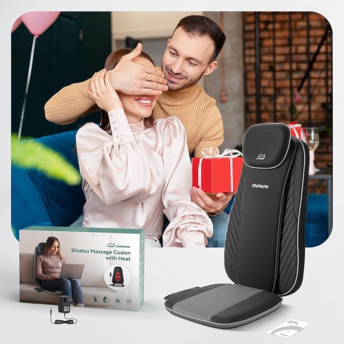Snailax Valentine's Day for Dad,Mom Shiatsu Back Massager with Heat & Vibration, 3D Kneading Massage Chair Pad for Pain Relief Deep Tissue, Chair Massager for Office Home Chair Use