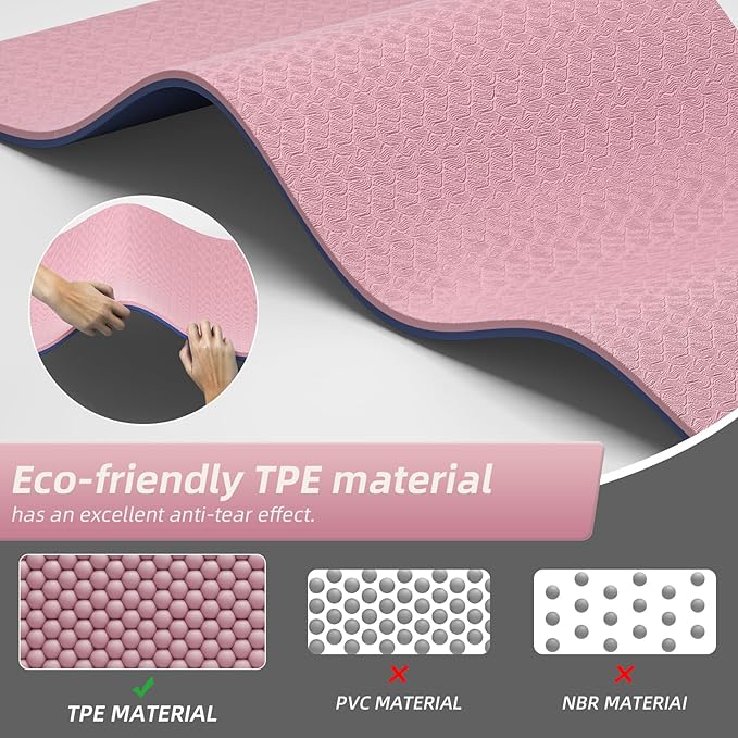 onlyhe Extra Thick 12mm TPE Exercise Yoga Mat with Strap, 1/2 Inch Non-slip Workout Mat for gymnastics, Pilates, Home, Workout, Gym Floor Fitness
