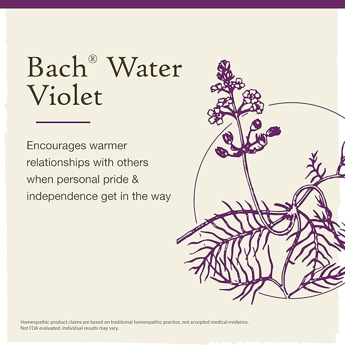 Bach Original Flower Remedies, Water Violet - Connect with Others - Natural Homeopathic Flower Essence for Emotional Balance - Vegan, Gluten Free, Sugar Free - 20mL Dropper