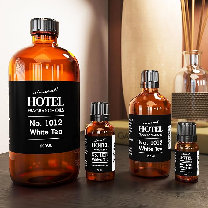 AirScent Hotel Diffuser Oil No. 1012 Inspired by The White Tea Hotel Scent - Premium Fragrance Oil for Ultrasonic and Waterless Diffusers and Crafting - 120 mL, 4 fl oz Bottle