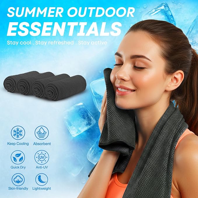 UZIPIN 4 Pack Cooling Towels (40"x 12"), Soft Breathable Gym Towels, Outdoors Ice Towel for Neck and Face, Camp Essentials Microfiber Sweat Towels for Gym, Run, Yoga, Workout, Travel, Climb