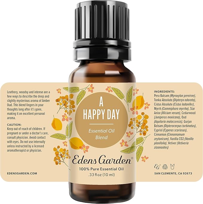 Edens Garden A Happy Day Essential Oil Blend- 100% Pure Premium Grade, Undiluted, Natural, Therapeutic, Aromatherapy, The Best for Diffusing, Skin, Candle, Laundry, Humidifier 10 ml (.33 fl oz)