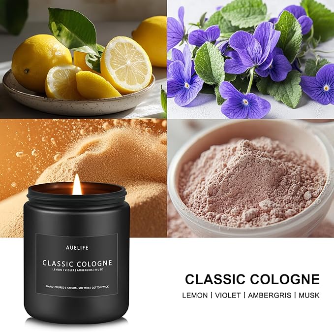 Classic Cologne Candle | Candles for Men - Men's Cologne Scent, Gifts for Men - Soy Candles for Home Scented, Aromatherapy Candle Home Fragrance Decor - 7oz Black Jar, Long Lasting