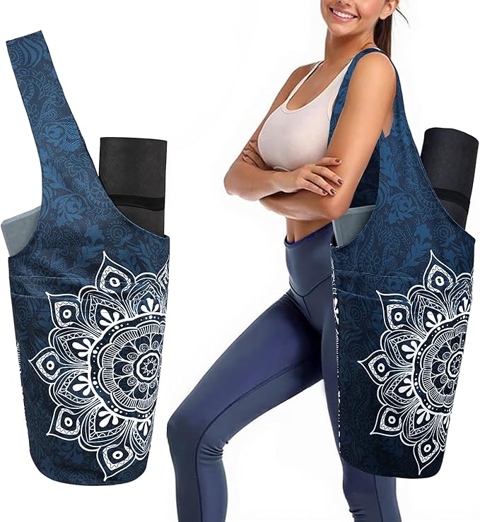 saniwu Yoga Mat Bag Carrier for Women with Side Large Pocket Durable Linen Workout Gym Travel Storage Pilates Mats