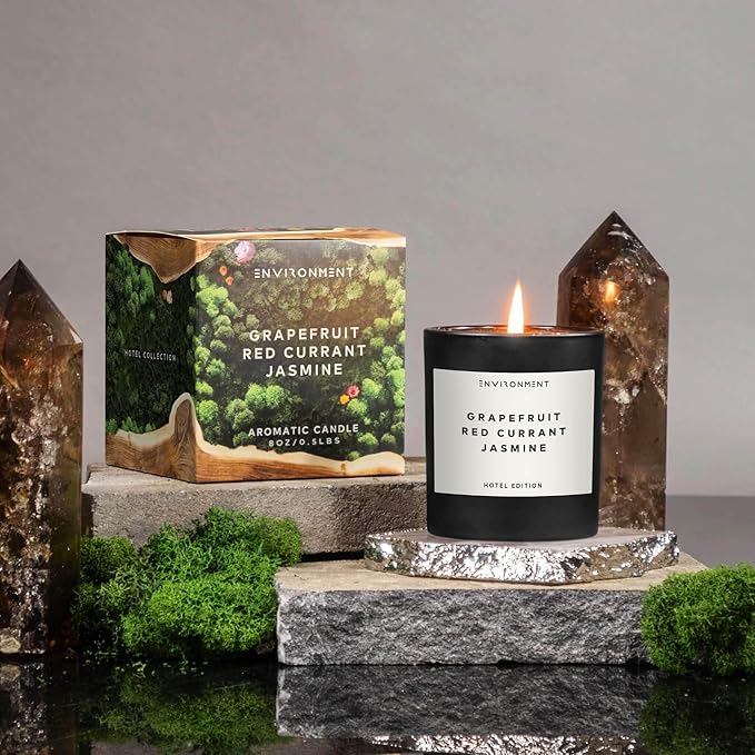 ENVIRONMENT Inspired by 5-Star Resort MRT Candle, 8oz Luxury Coconut Apricot Wax Candles for Home (Grapefruit | Red Currant | Jasmine) Home Fragrance Products, 1 Wick Candle, Vegan & Cruelty-Free