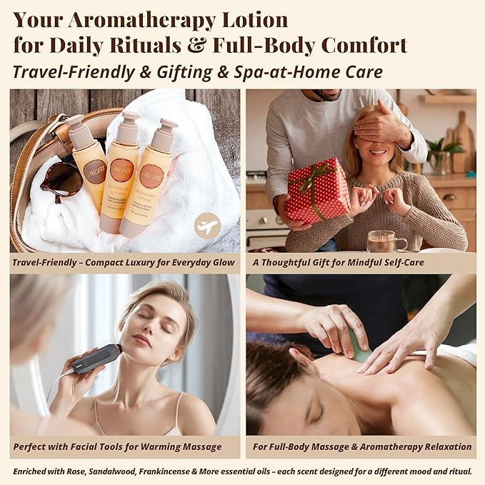 Frankincense & Lavender Aromatherapy Body & Massage Lotion, Hydrating Moisture with a Warm Resinous-Floral Essential Oil Aroma for a Gentle Self-Care Experience, 3.4 fl oz / 100 ml