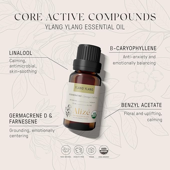 Ylang Ylang Essential Oil, USDA Certified Organic 100% Natural & Pure Essential Oils for Diffusers for Home, Aromatherapy Oils, Diffuser Oils Scents, Soothing 10ml-0.33 fl oz
