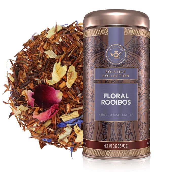 Teabloom Herbal Tea, Floral Rooibos Loose Leaf Tea, Rooibos Blend with Floral Flavors and Scent, Kosher Certified, 3.17 oz/90 g Canister Makes 35-50 Cups