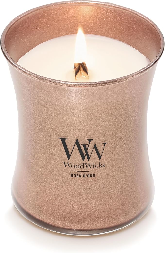 WoodWick Rosa D'oro Holiday Candle Gifts for Women and Men, 9.7 oz Precious Metals Collection with Crackling Wick