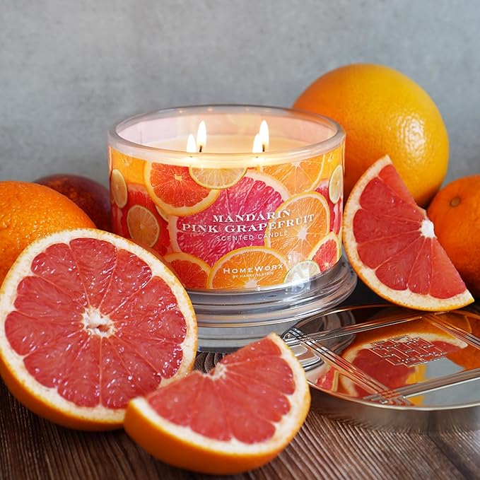 HomeWorx by SLATKIN + CO. Candle- Mandarin Pink Grapefruit, 18 oz. Premium Scented Candle - 30-55 Hours Burn Time