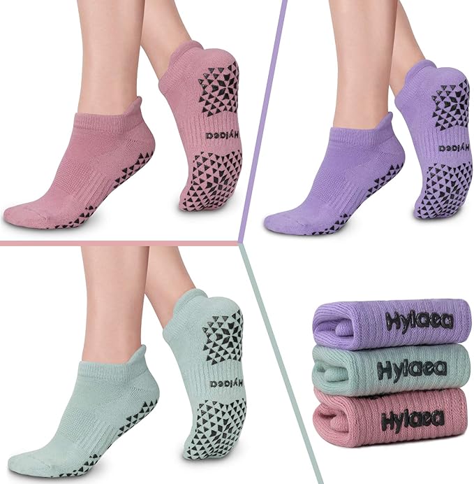Hylaea Unisex Non Slip Socks with Grip for Yoga, Hospital, Pilates, Barre | Ankle, Cushioned