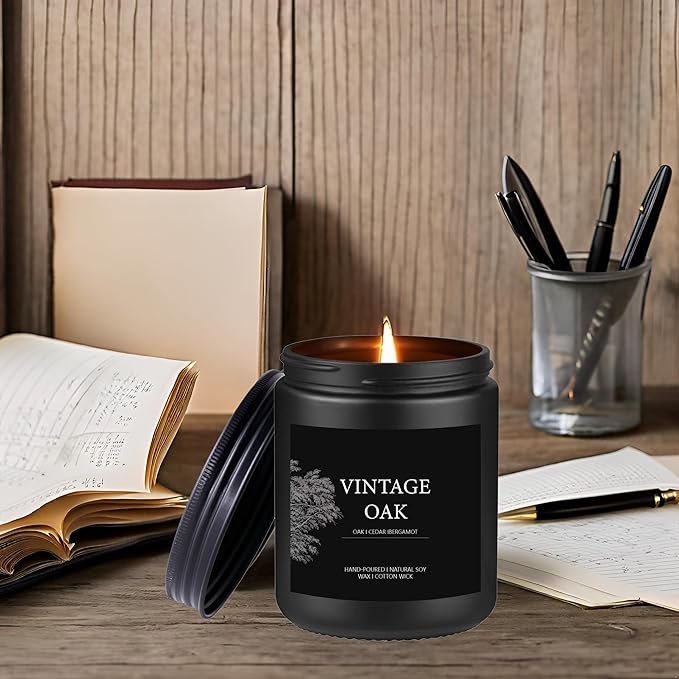 Scented Candles Home Decor Soy Candles for Men, Birthday, Valentine, Christmas, Anniversary Aromatherapy Gifts or Just for Enjoying Life and Personal Relaxation Healing (7oz, Vintage Oak)