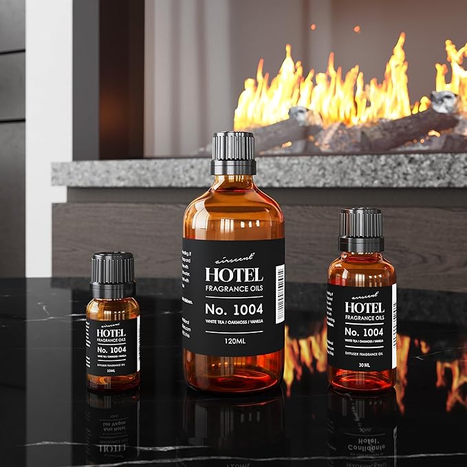 AirScent Hotel Diffuser Oil No. 1004 - White Tea, Oakmoss and Vanilla - Premium Fragrance Oil for Ultrasonic and Waterless Diffusers and Crafting - 10 mL, .34 fl oz Glass Dropper Bottle