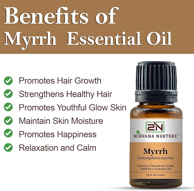 Myrrh Essential Oil 100% Pure Premium Therapeutic Grade, Undiluted - Aromatherapy Diffuser for Calm and Relaxation, Skin Care, Hair Care
